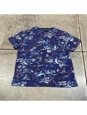 vintage polo ralph lauren marlin all over print pocket shirt size large